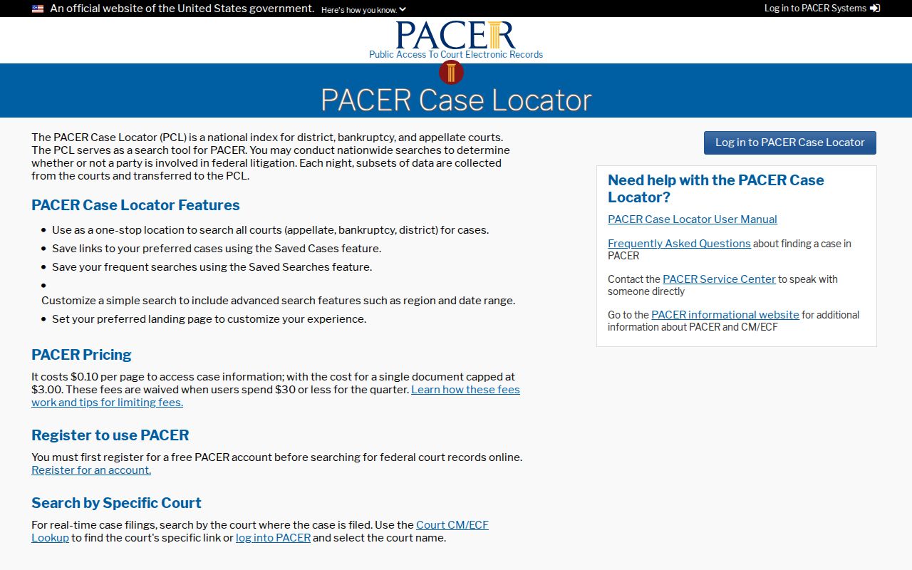 Lincoln County court docket federal PACER Case Locator