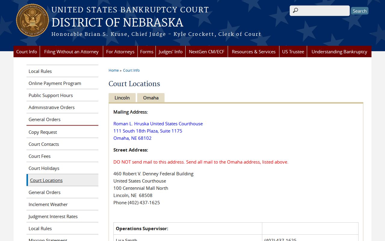 Wallace court records research image showing District of Nebraska bankruptcy court location information