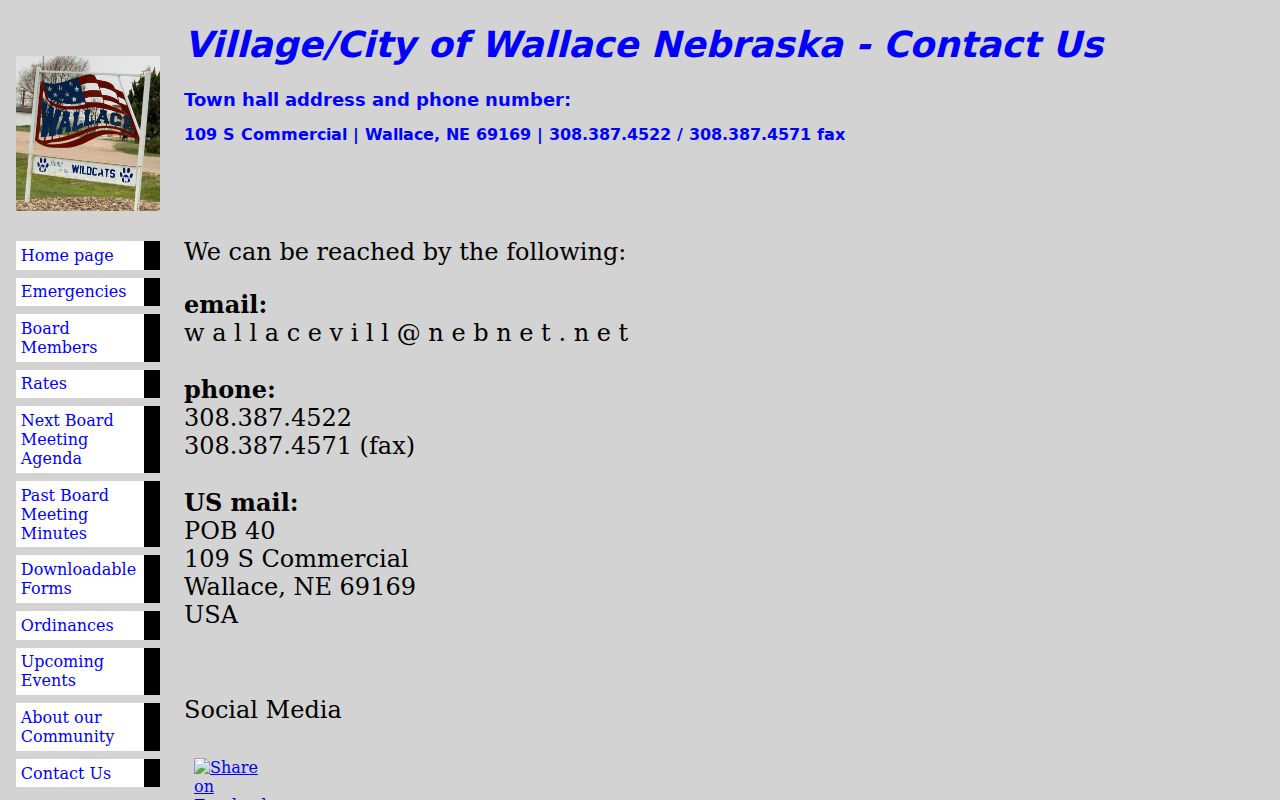 Wallace court docket research image showing the official Wallace Town Hall contact page
